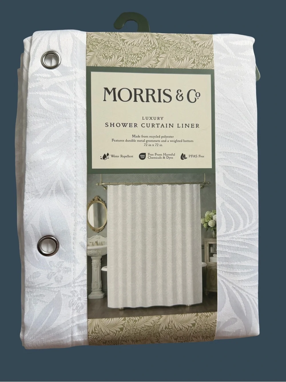 Morris & Co. NWT Larkspur White Luxury Cloth Shower Curtain or Liner 72” x 72”